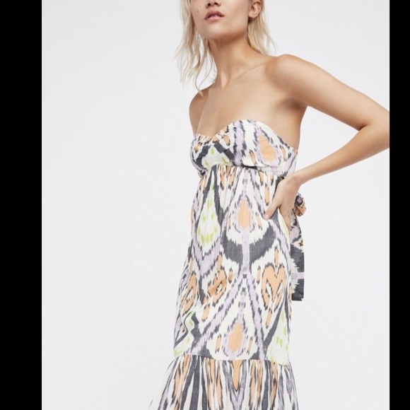 Free People ivory multi Tribal Strapless Dress S - Picture 3 of 5